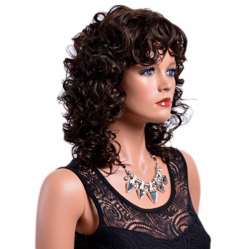 16 Inches Medium Curly Wig with Bangs - Image 2