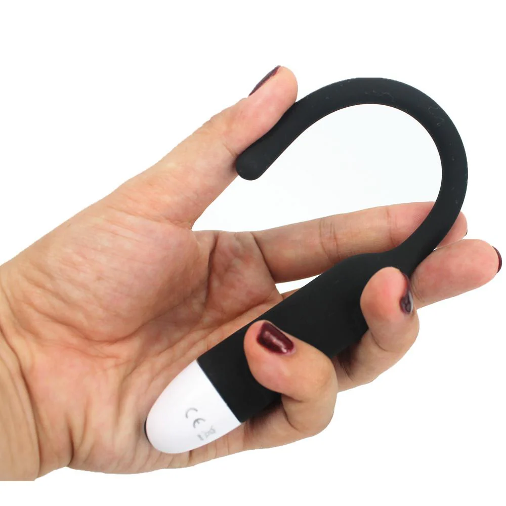 7-Speed Black Vibrating Silicone Penis Plug - Image 3