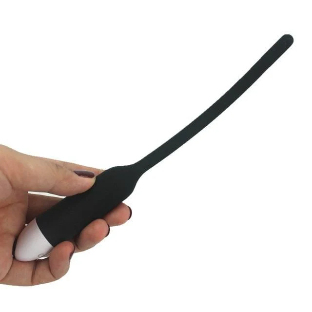 7-Speed Black Vibrating Silicone Penis Plug - Image 5