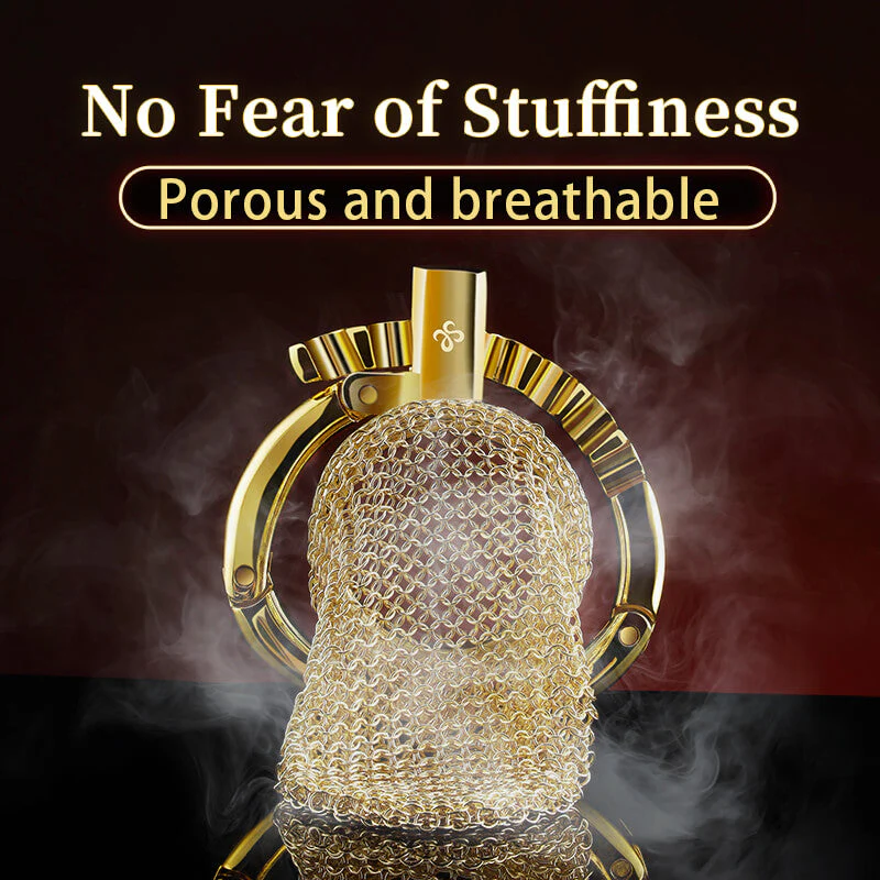 Adjustable Chainmail Chastity Cage Golden - Image 2
