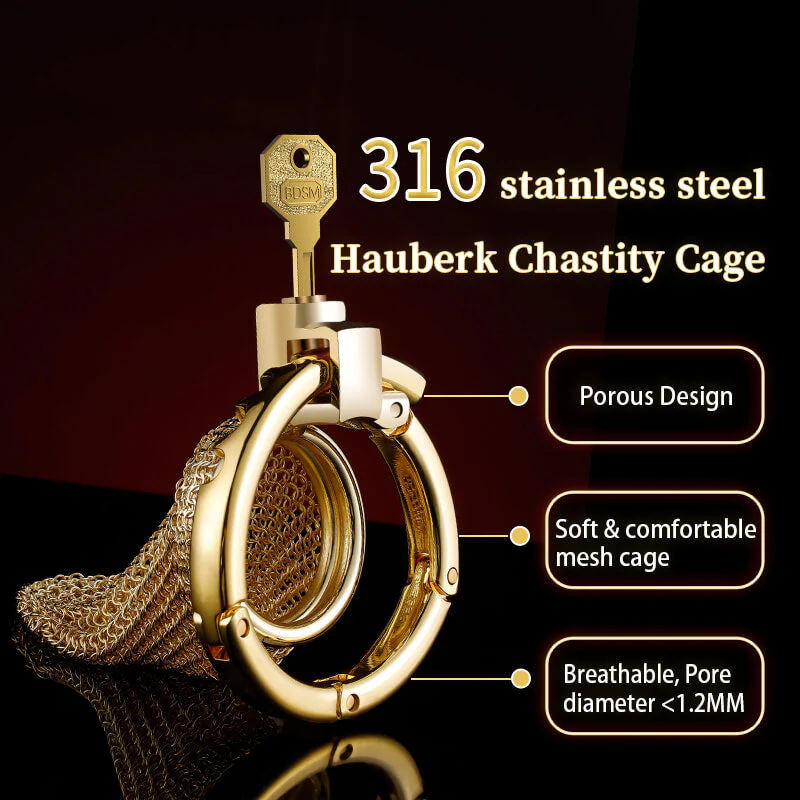 Adjustable Chainmail Chastity Cage Golden - Image 5