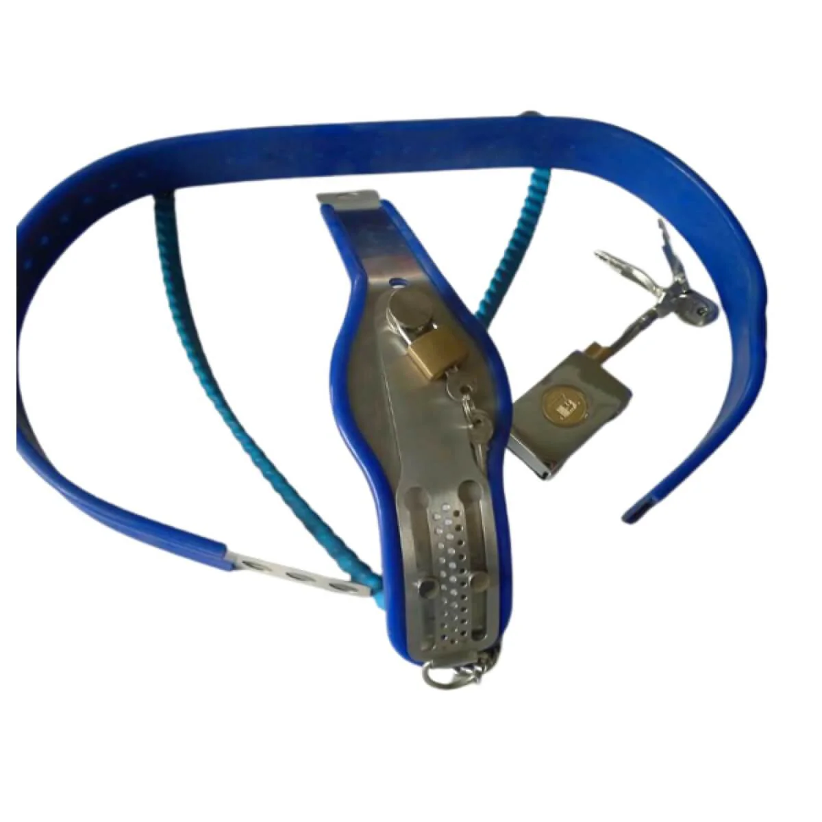Blue Female Stainless Steel Y-Shaped Chastity Belt - Image 3