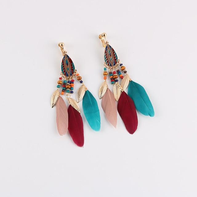 Bohemian Feather Clip on Earrings - Image 4
