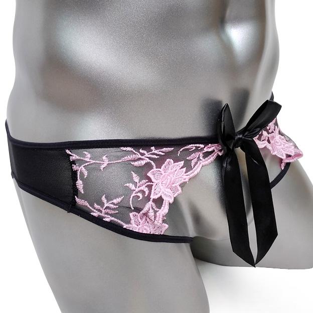 Crotchless Embroidered Panties w/ Bow - Image 2