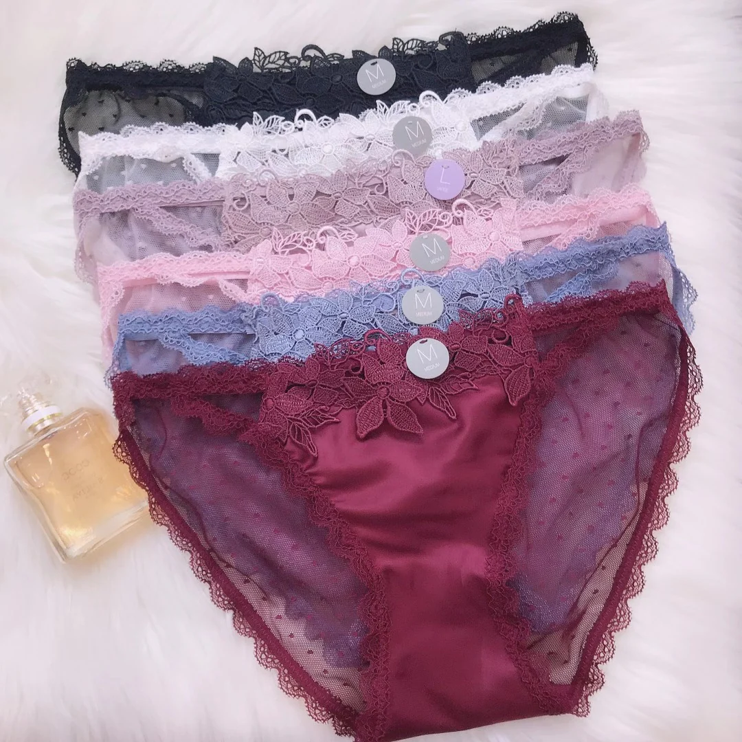 Embroidered Lace Satin Panties - Image 3