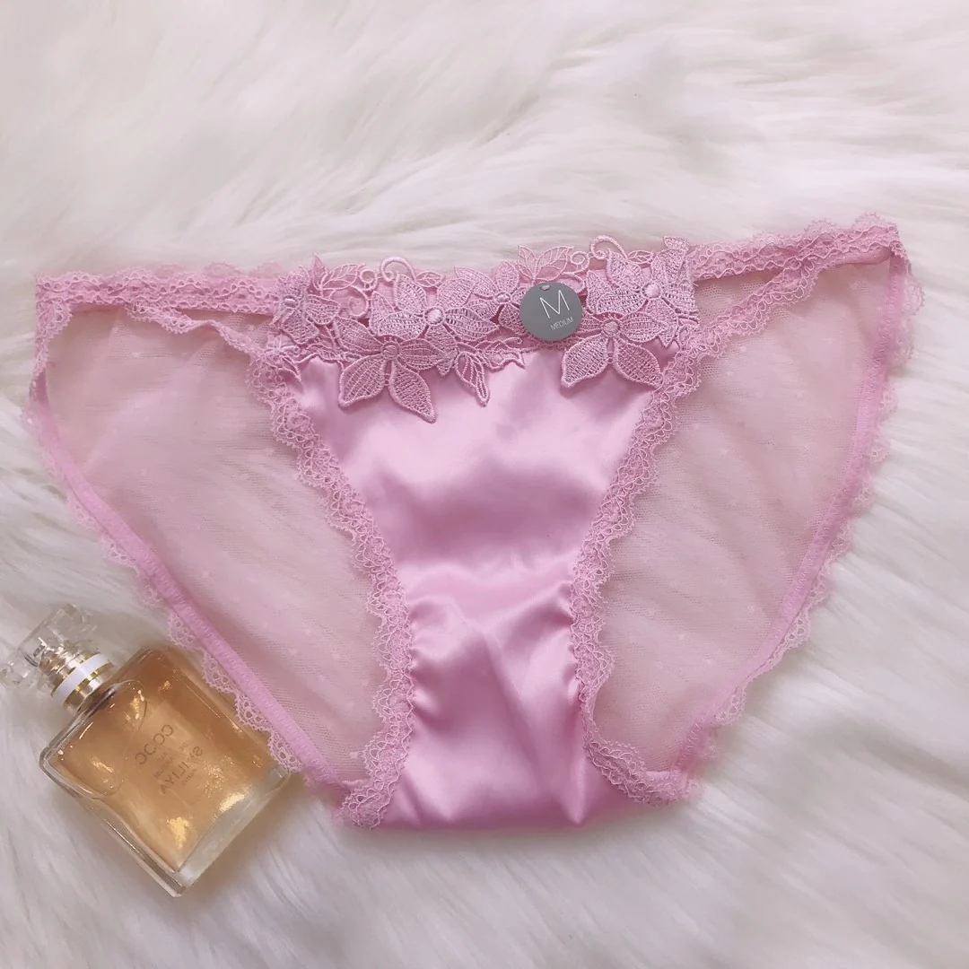 Embroidered Lace Satin Panties - Image 4