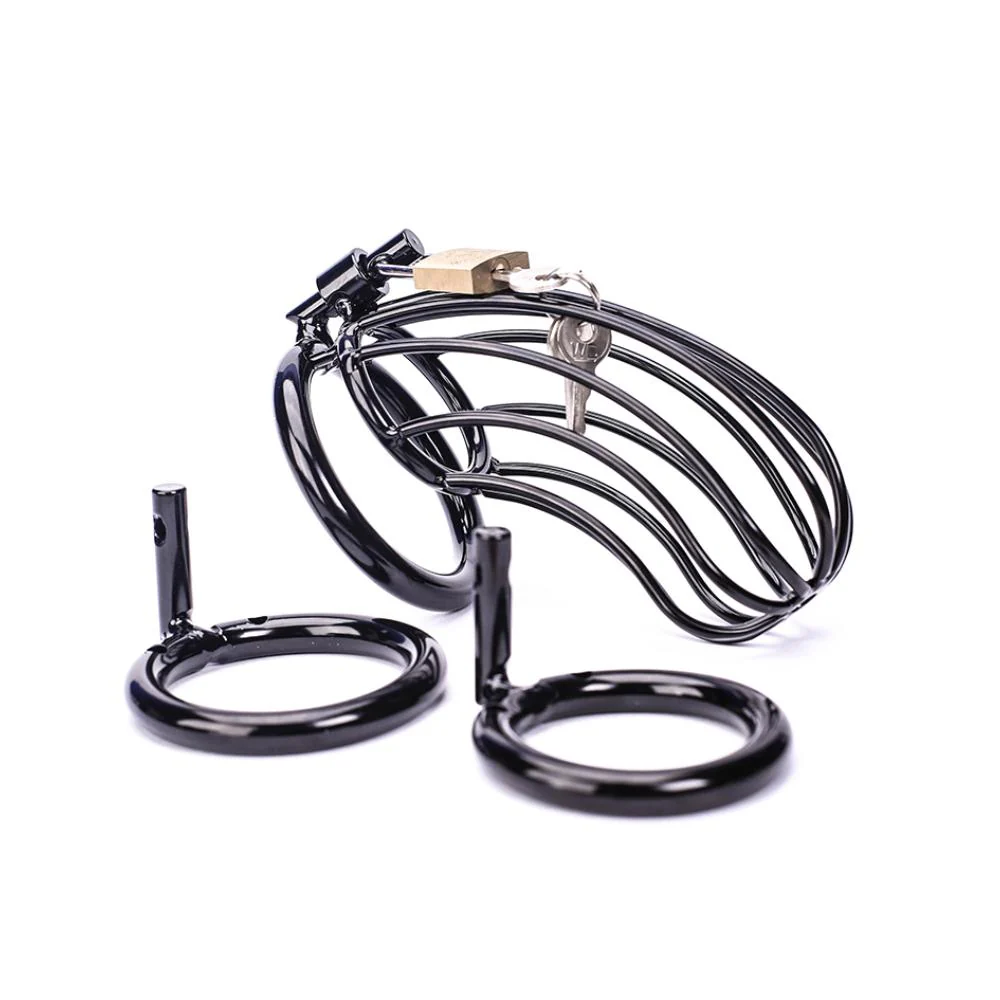 Black Metal Cock Cage 4.33 Inches Long Three Rings Included - Image 3