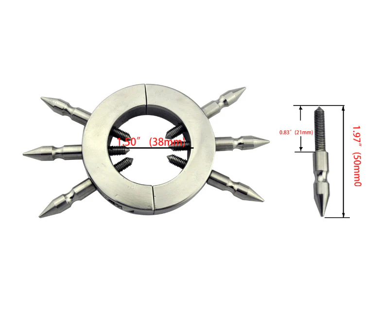 Locking Stainless Steel Cock Ring with Cruel Spikes - Image 2