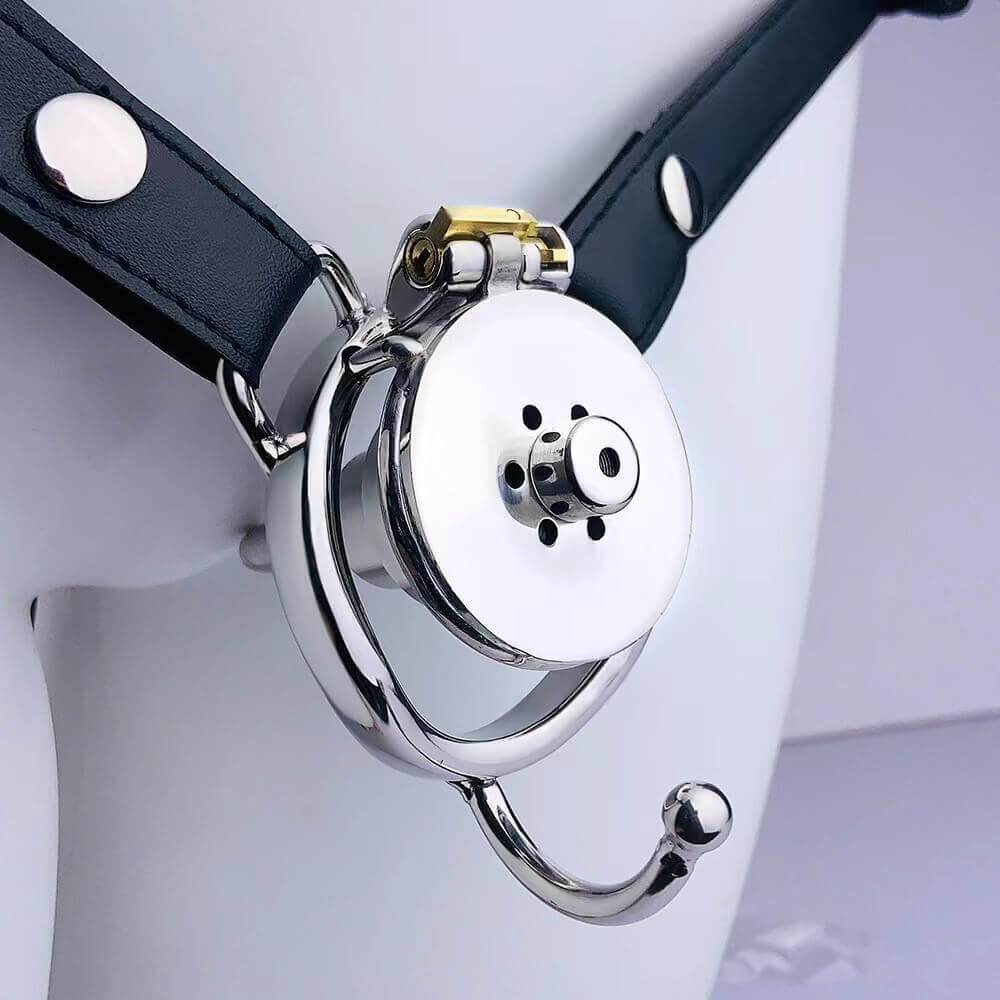 Negative Underlock Inverted Chastity Cage With Catheter And Belt - Image 2