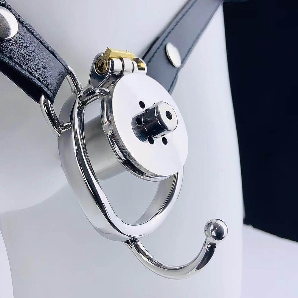 Negative Underlock Inverted Chastity Cage With Catheter And Belt - Image 4