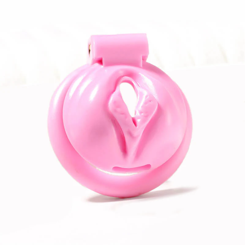 Pink Chastity Cage With 4 Rings Pussy Shaped - Image 2