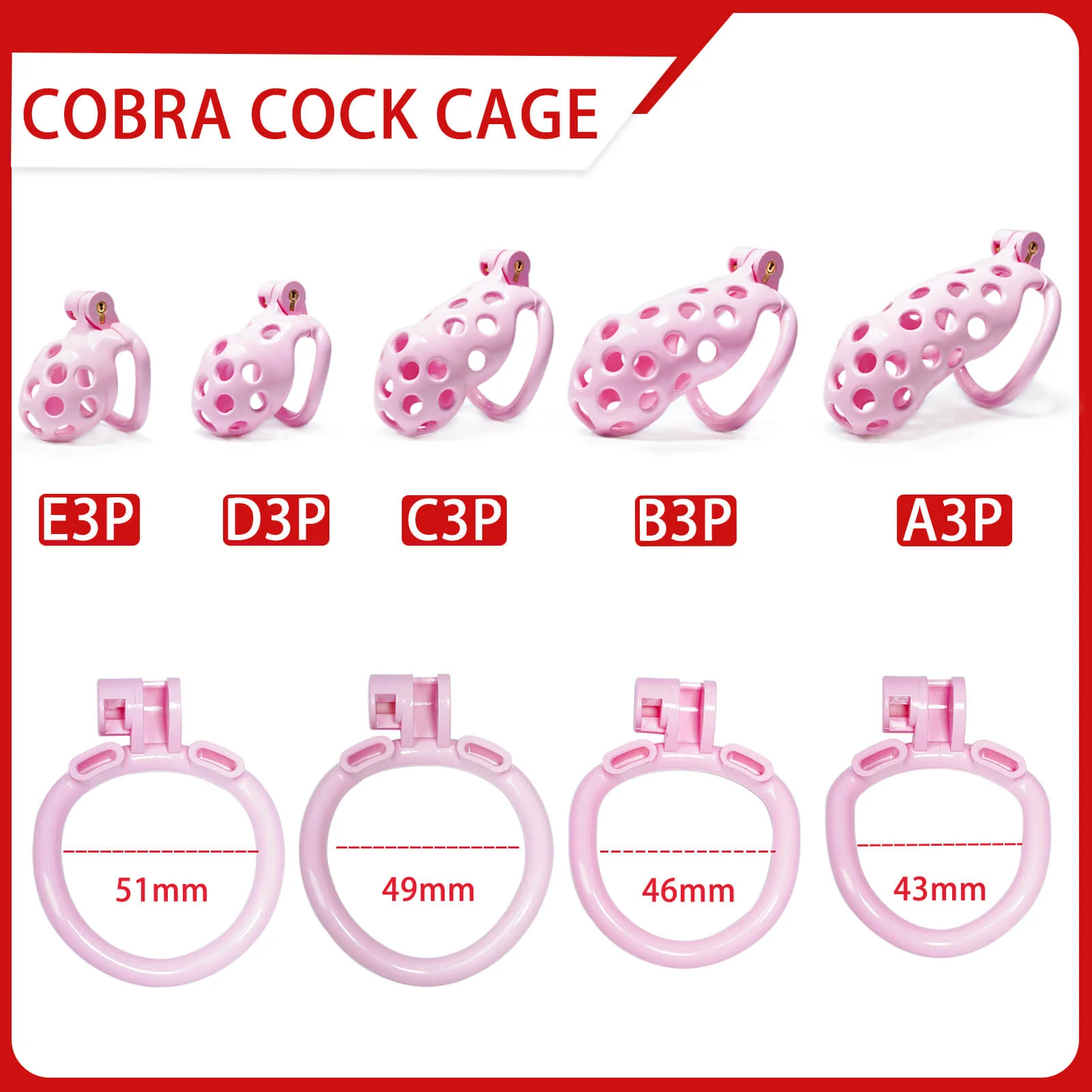 Pink Hole Mamba Chastity Cage Kit 1.77 To 4.13 Inches Long - Image 2