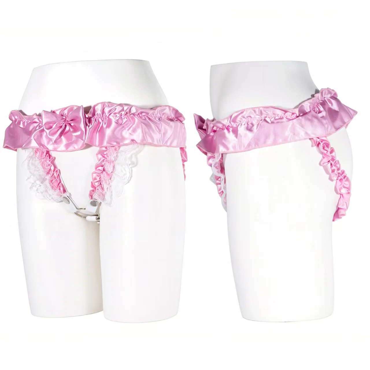 Pink Lace Bow Chastity Strap - Image 4