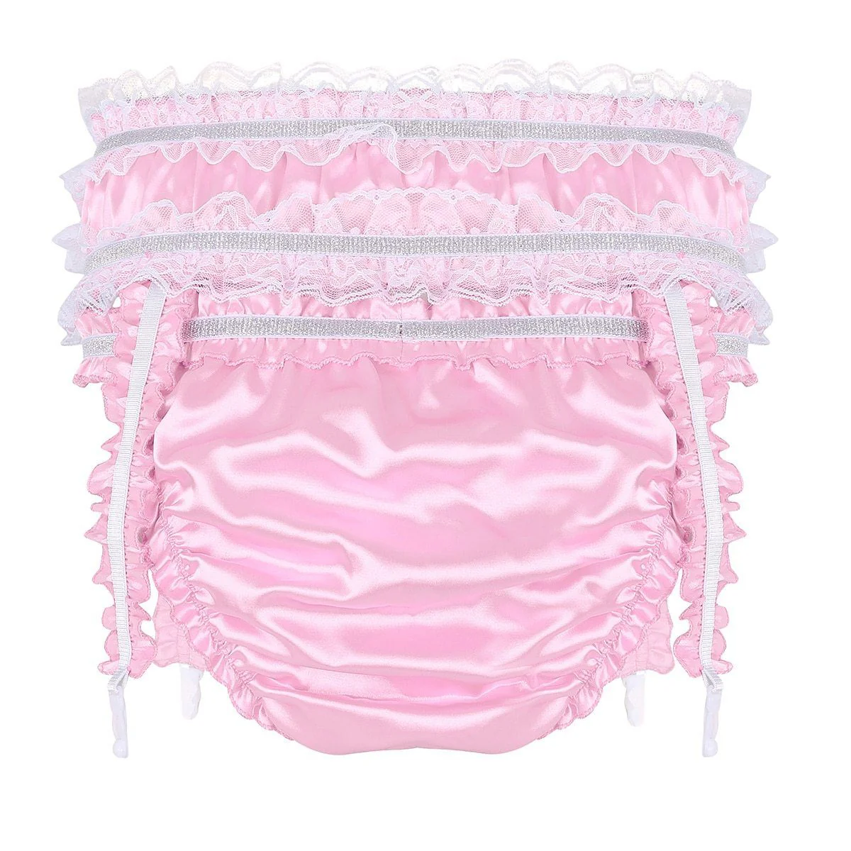 Shiny Satin Ruffled Frilly Low Rise Stretchy Briefs - Image 2