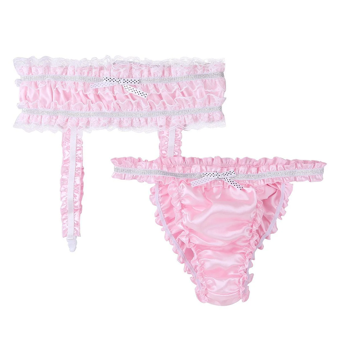 Shiny Satin Ruffled Frilly Low Rise Stretchy Briefs - Image 3