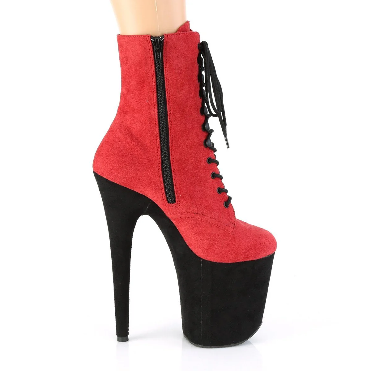 Seductive-A809 Exotic Boot | Red Faux Suede - Image 5