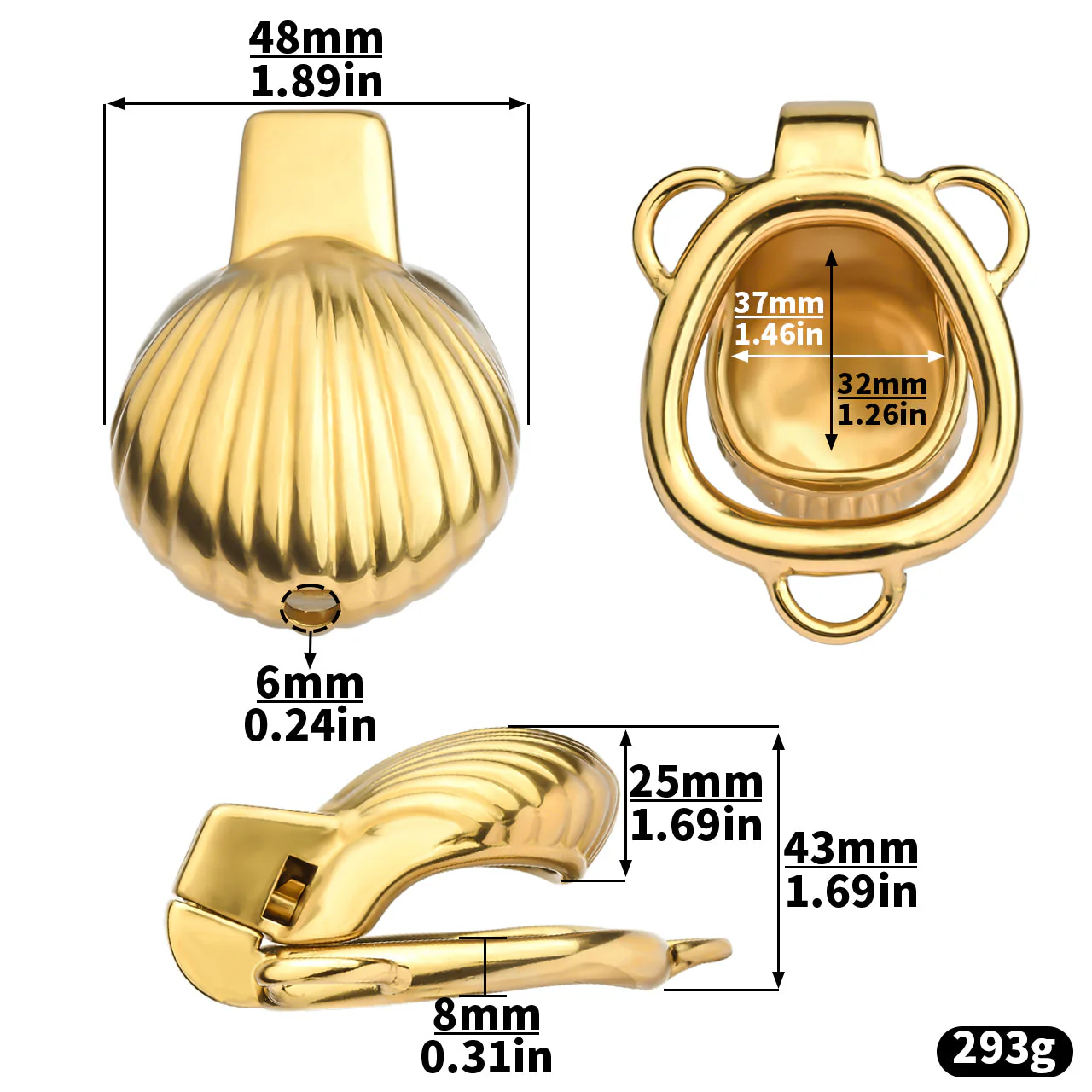 Shell Shaped Golden Chastity Cage - Image 10