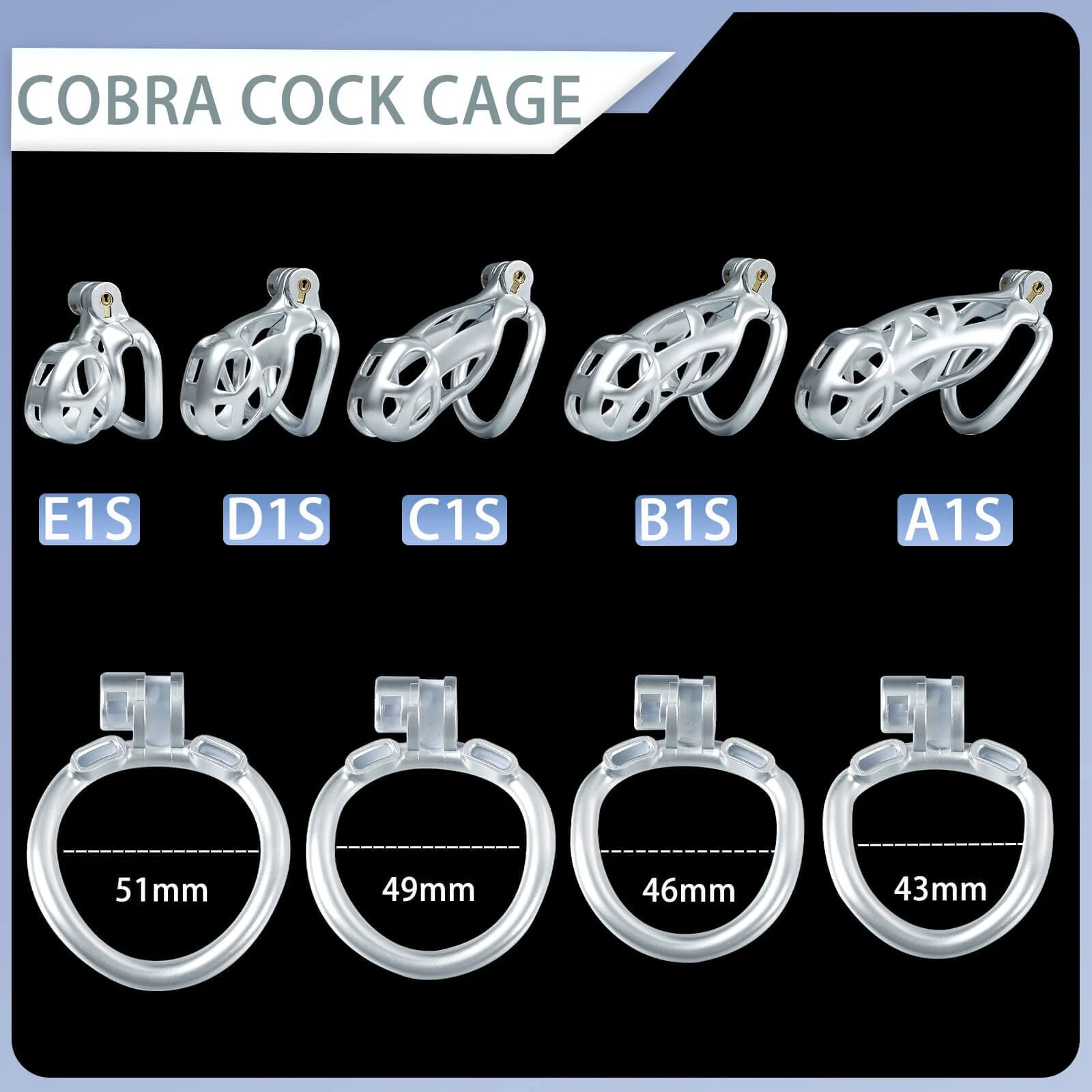 Silver Mamba Chastity Cage Kit 1.77 To 4.13 Inches Long - Image 2
