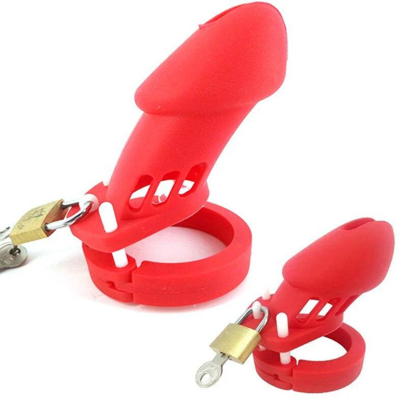 Silicone Chastity Cage Red BDSM 3.15 inches and 3.75 inches long - Image 5