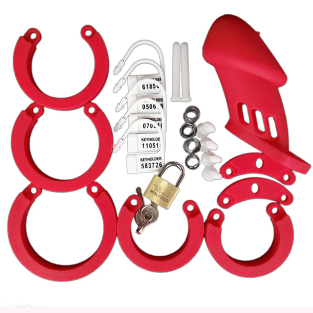 Silicone Chastity Cage Red BDSM 3.15 inches and 3.75 inches long - Image 7