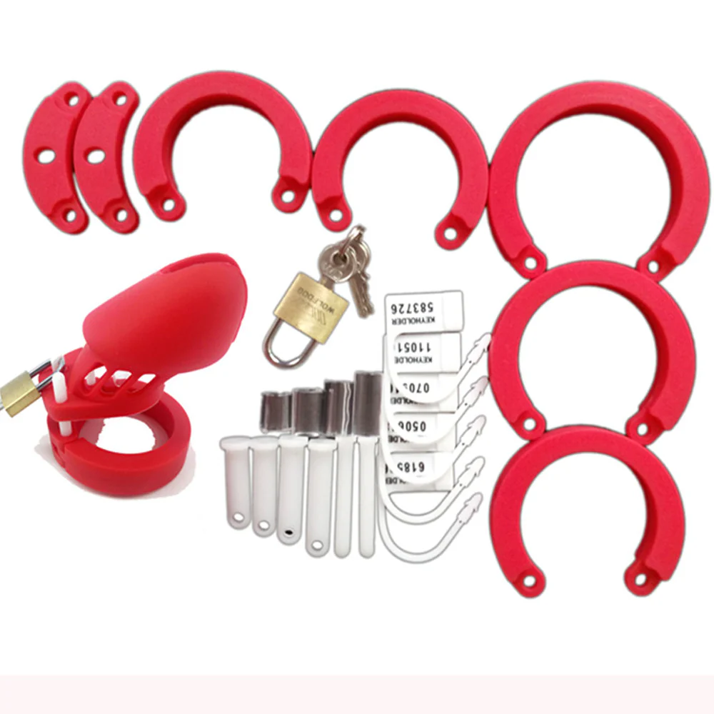 Silicone Chastity Cage Red BDSM 3.15 inches and 3.75 inches long - Image 8